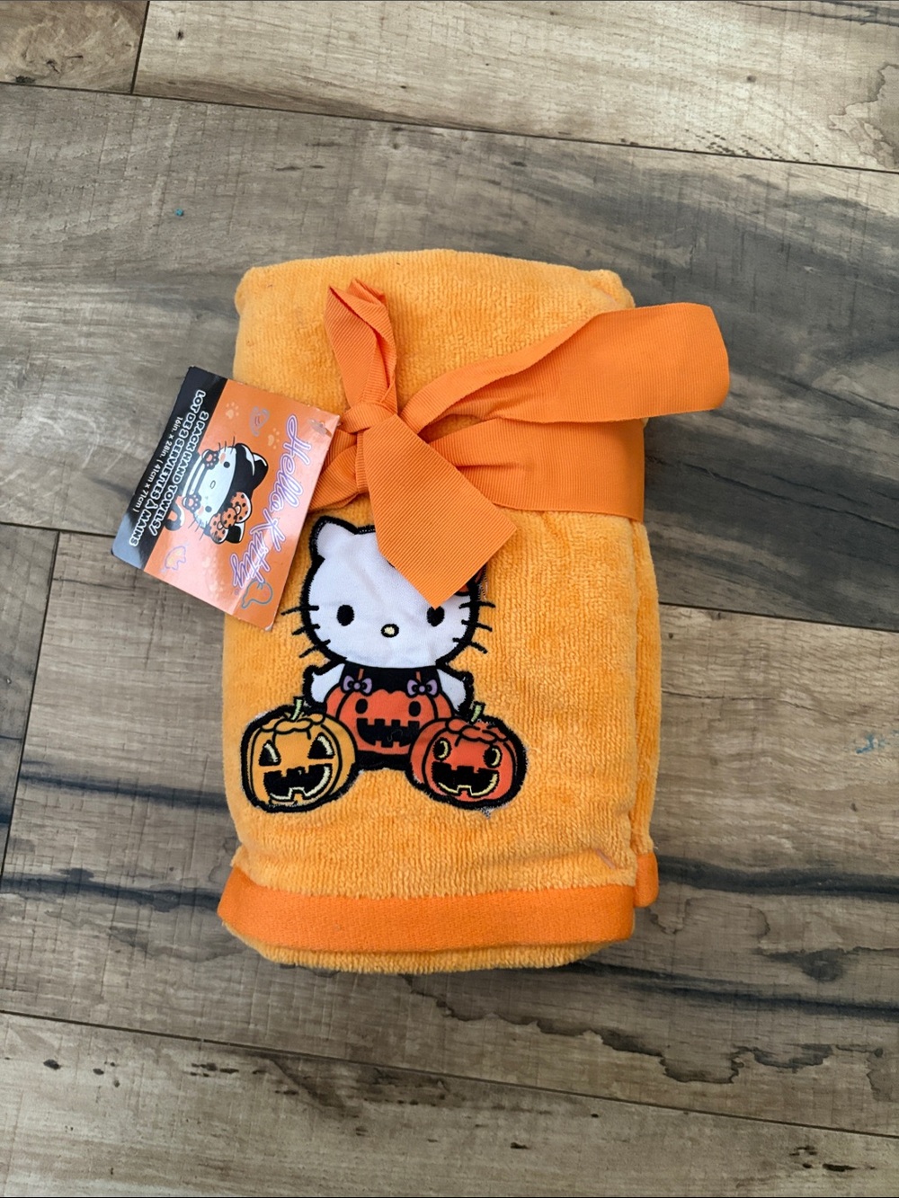 Set of Two Hello Kitty Orange Halloween Hand Towel with Pumpkins NWT